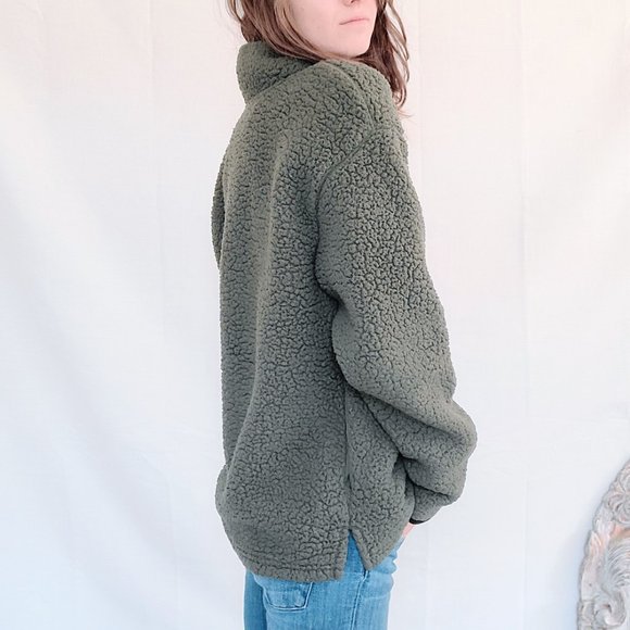 Victoria's Secret PINK Dark Green Fluffy Boyfriend Quarter Zip Pullover Sweater - Picture 4 of 10